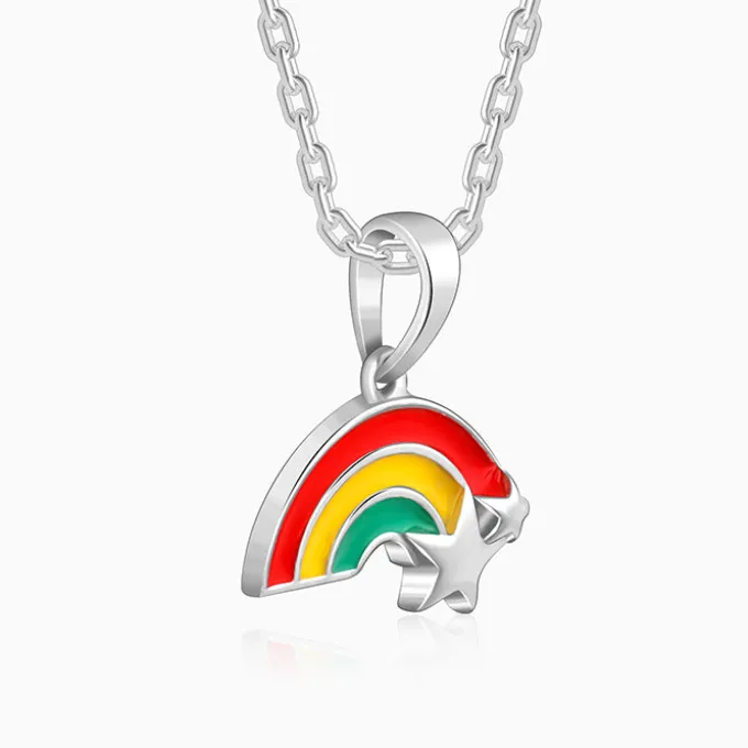 Silver Rainbow Hug Kids Pendant With Link Chain