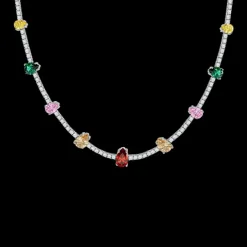 Silver Rainbow Pear-Cut Choker Necklace