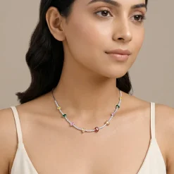 Silver Rainbow Pear-Cut Choker Necklace