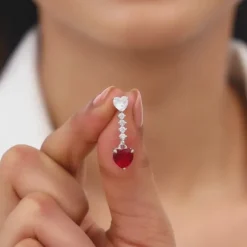 Silver Red Heart Dangler Earrings