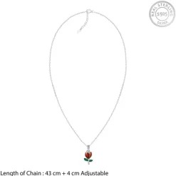 Silver Red Roses Pendant With Link Chain