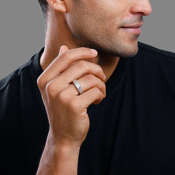 Silver Regal Grid Ring For Him