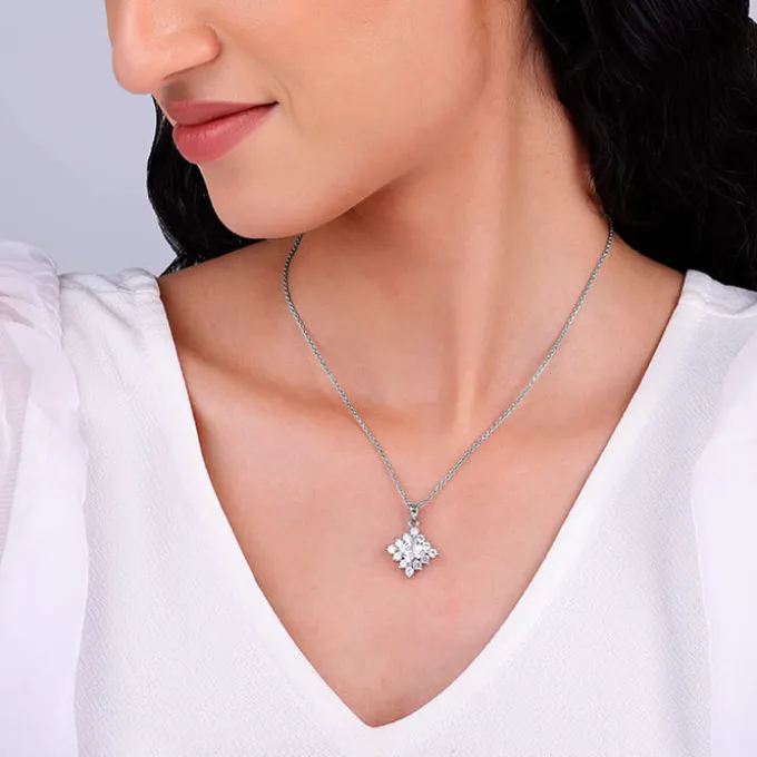Silver Rhombus Shine Pendant With Link Chain