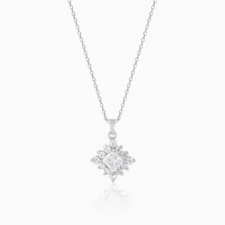 Silver Rhombus Shine Pendant With Link Chain
