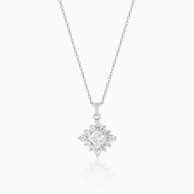 Silver Rhombus Shine Pendant With Link Chain