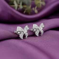 Silver Ribbon Bow Earrings