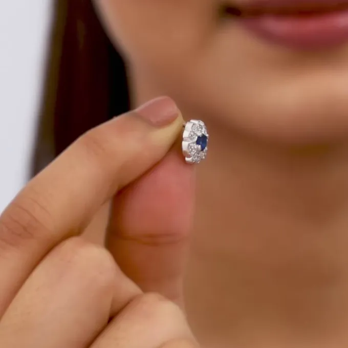 Silver Royal Blue Bloom Studs