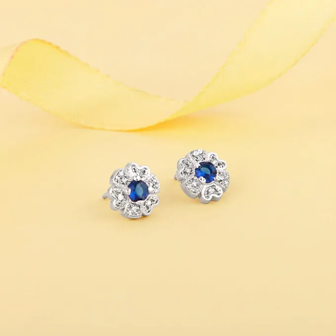 Silver Royal Blue Bloom Studs