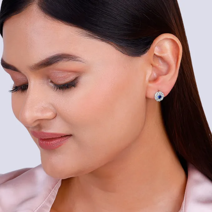 Silver Royal Blue Bloom Studs