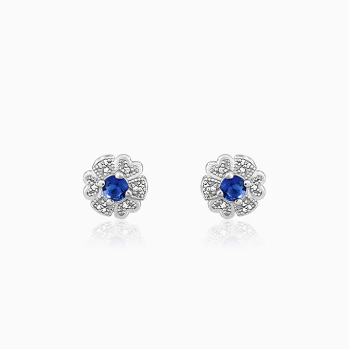Silver Royal Blue Bloom Studs