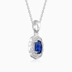 Silver Royal Halo Pendant with Link Chain