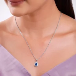 Silver Royal Halo Pendant with Link Chain