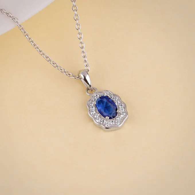Silver Royal Halo Pendant with Link Chain