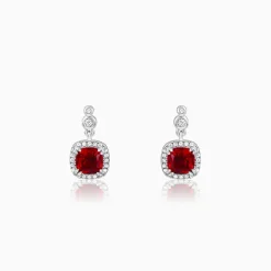 Silver Ruby Red Halo Earrings