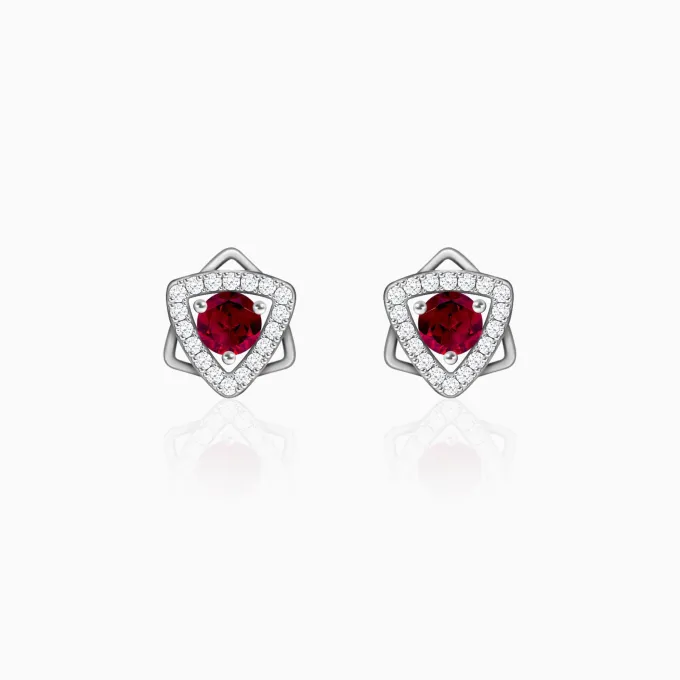 Silver Ruby Red Star Earrings