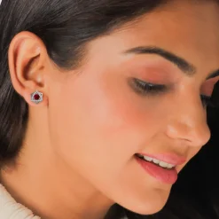 Silver Ruby Red Star Earrings