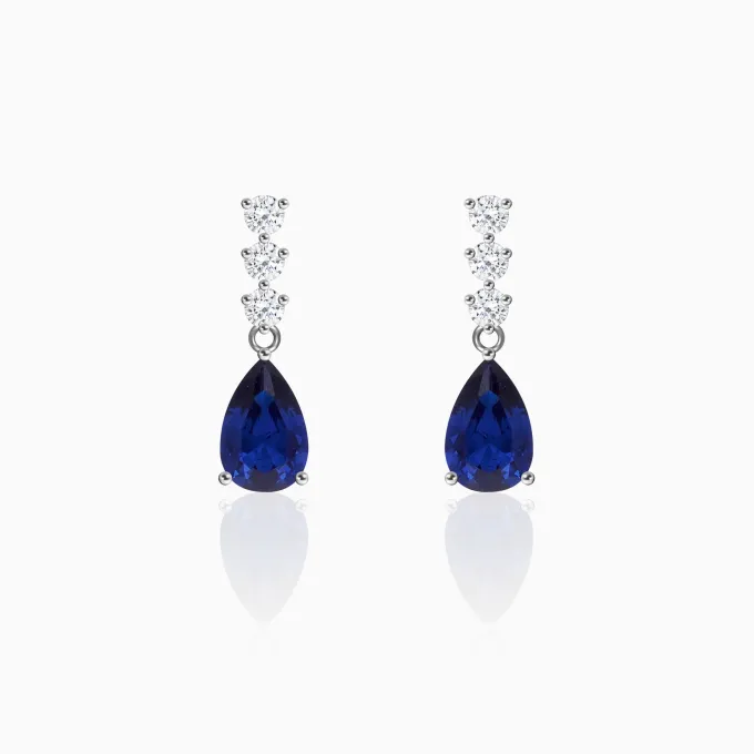 Silver Sapphire Blue Drop Earrings