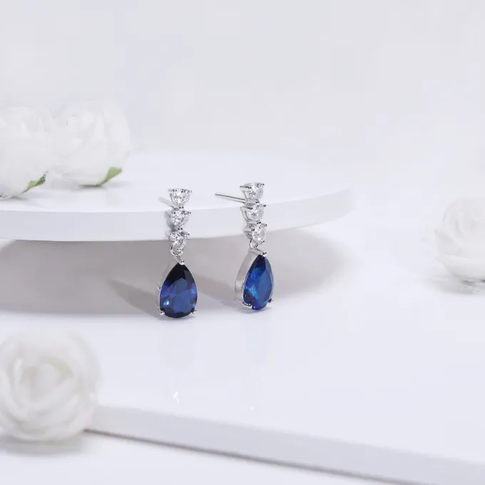 Silver Sapphire Blue Drop Earrings