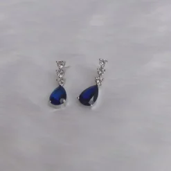 Silver Sapphire Blue Drop Earrings