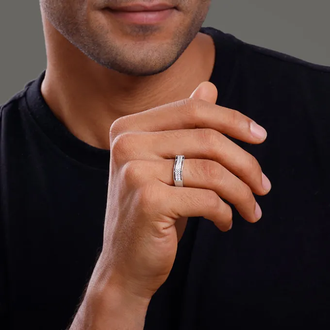 Silver Shimmer Wave Ring For Him