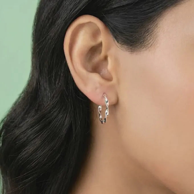 Silver Shine Twisted Hoop Earrings