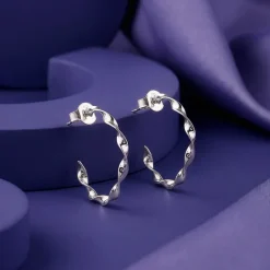 Silver Shine Twisted Hoop Earrings