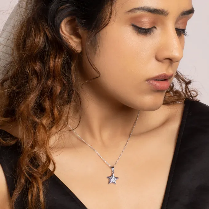 Silver Shining Star Pendant with Link Chain