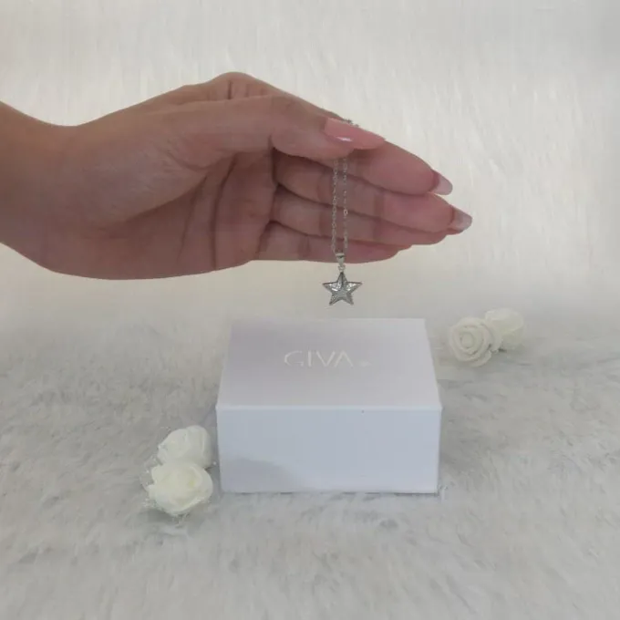Silver Shining Star Pendant with Link Chain