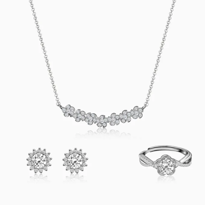 Silver Shining Zircon Flower Trio