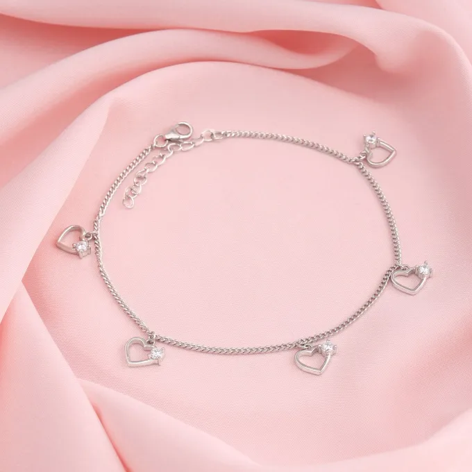 Silver Small Heart Charm Anklet