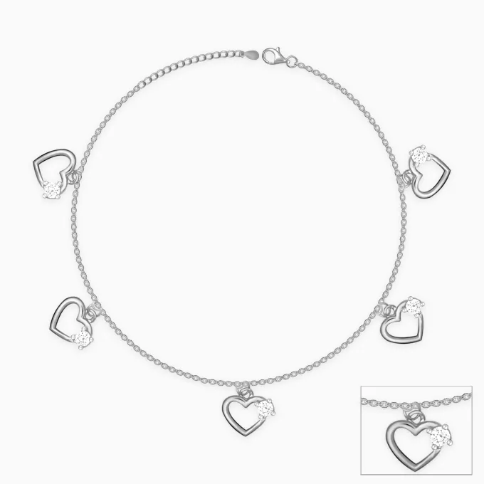 Silver Small Heart Charm Anklet