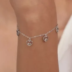 Silver Small Heart Charm Bracelet