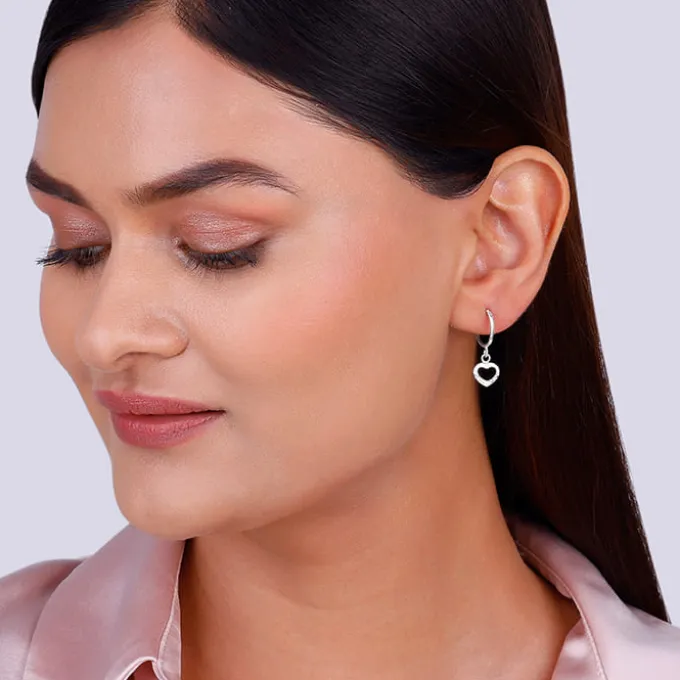 Silver Small Heart Drop Earrings
