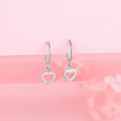 Silver Small Heart Drop Earrings