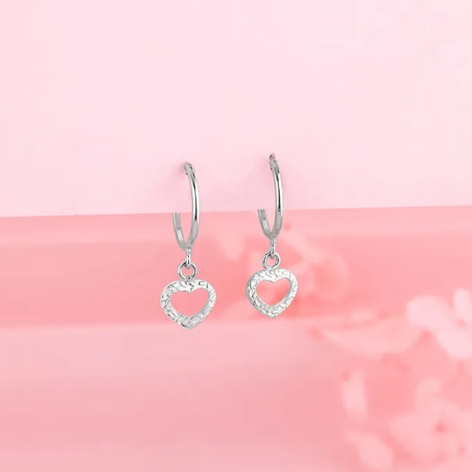 Silver Small Heart Drop Earrings