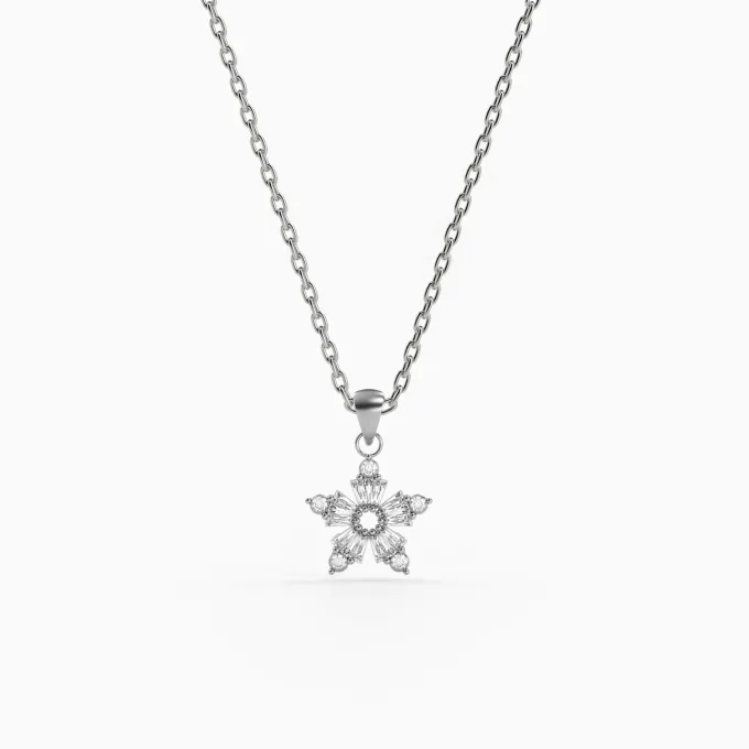 Silver Snowflake Bloom Pendant with Link Chain