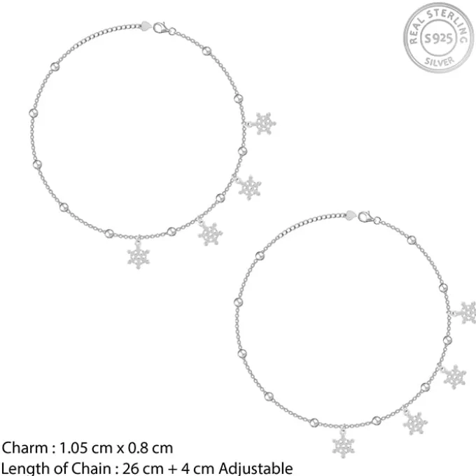 Silver Snowflake Charm Anklet