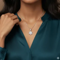 Silver Snowflake Pendant With Box Chain
