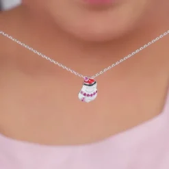 Silver Snowman Kids Pendant With Link Chain
