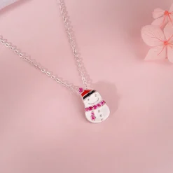 Silver Snowman Kids Pendant With Link Chain