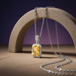 Silver Soleil Frame Pendant with Link Chain