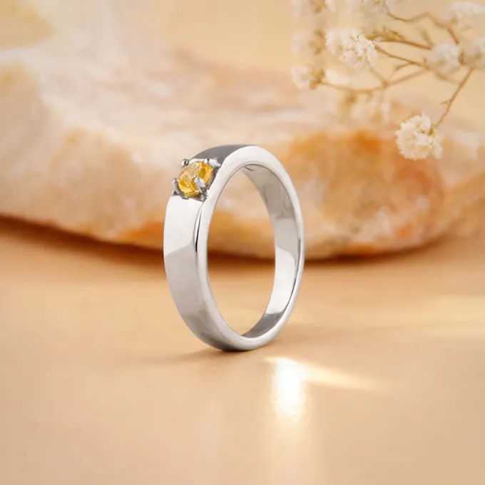 Silver Solitaire Citrine Ring For Him
