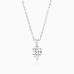 Silver Solitaire Heart Pendant with Link Chain