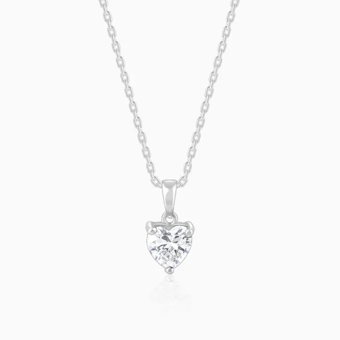 Silver Solitaire Heart Pendant with Link Chain