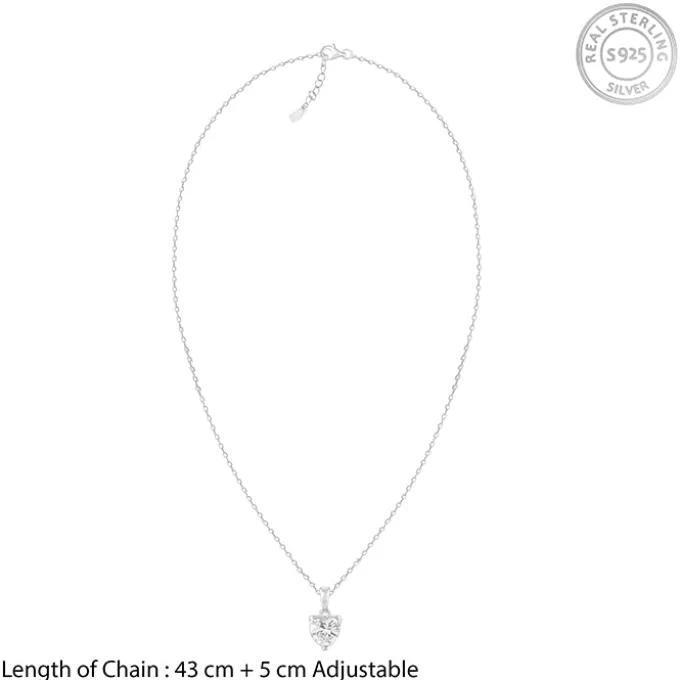 Silver Solitaire Heart Pendant with Link Chain
