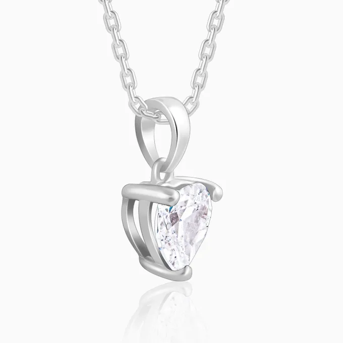 Silver Solitaire Heart Pendant with Link Chain