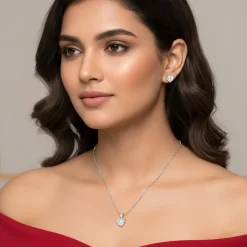 Silver Solitaire Heart Set with Link Chain