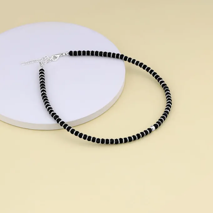 Silver Soul Spirit Black Bead Anklet
