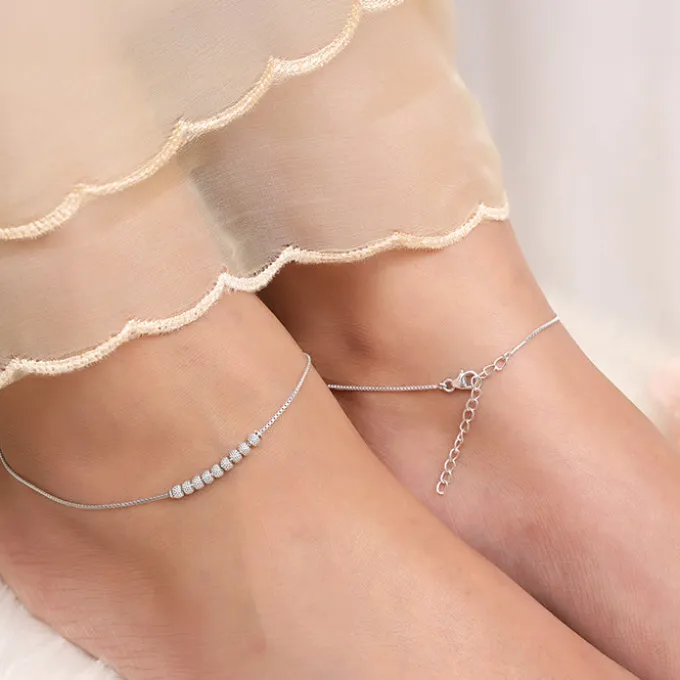 Silver Sparkling Bead Anklet