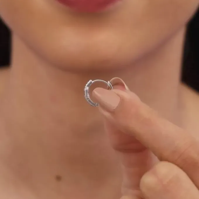 Silver Sparkling Loop Huggies Earrings